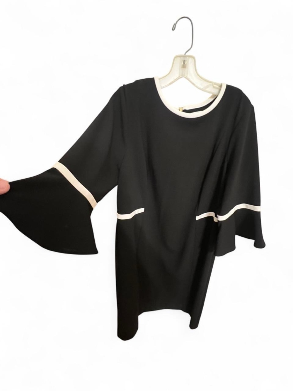 Black Sheath Dress with White Trim - Women's Classic Work Dress - Picture 4 of 7
